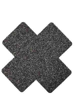 Paire de cache tétons adhésifs croix pailletée noir - Be Lily Accessories