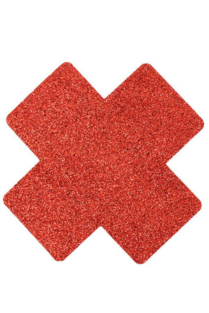 Paire de cache tétons adhésifs croix pailletée rouge - Be Lily Accessories