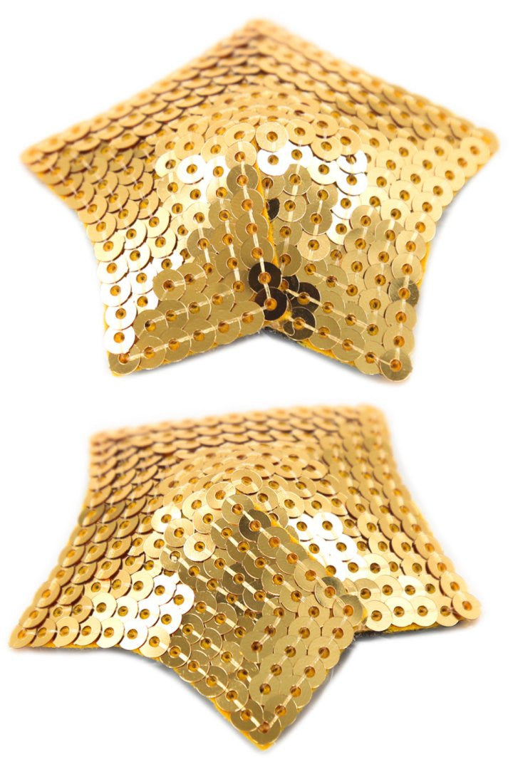 Paire de cache tétons adhésifs étoile pailletée sequin doré - Be Lily Accessories