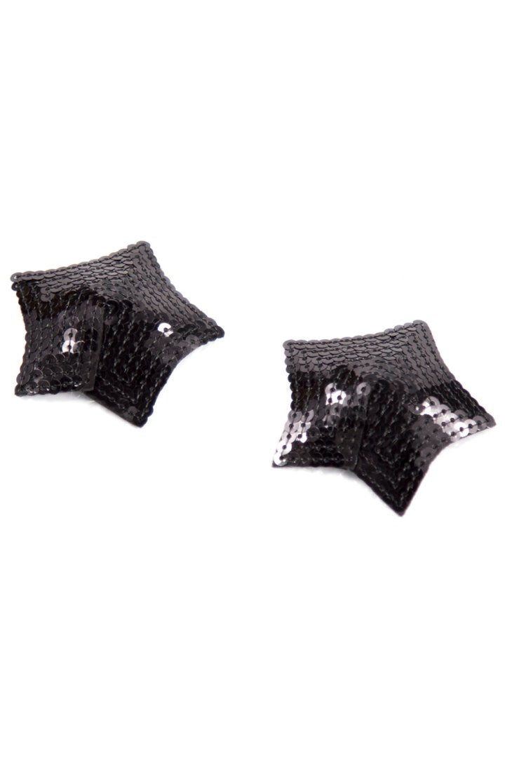 Paire de cache tétons adhésifs étoile pailletée sequin noir - Be Lily Accessories