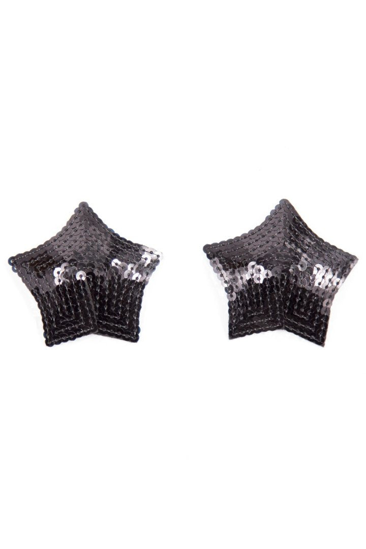 Paire de cache tétons adhésifs étoile pailletée sequin noir - Be Lily Accessories