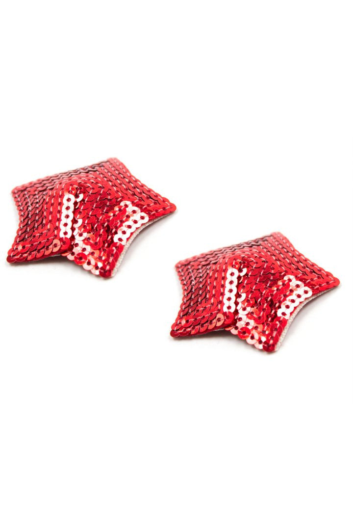 Paire de cache tétons adhésifs étoile pailletée sequin rouge - Be Lily Accessories