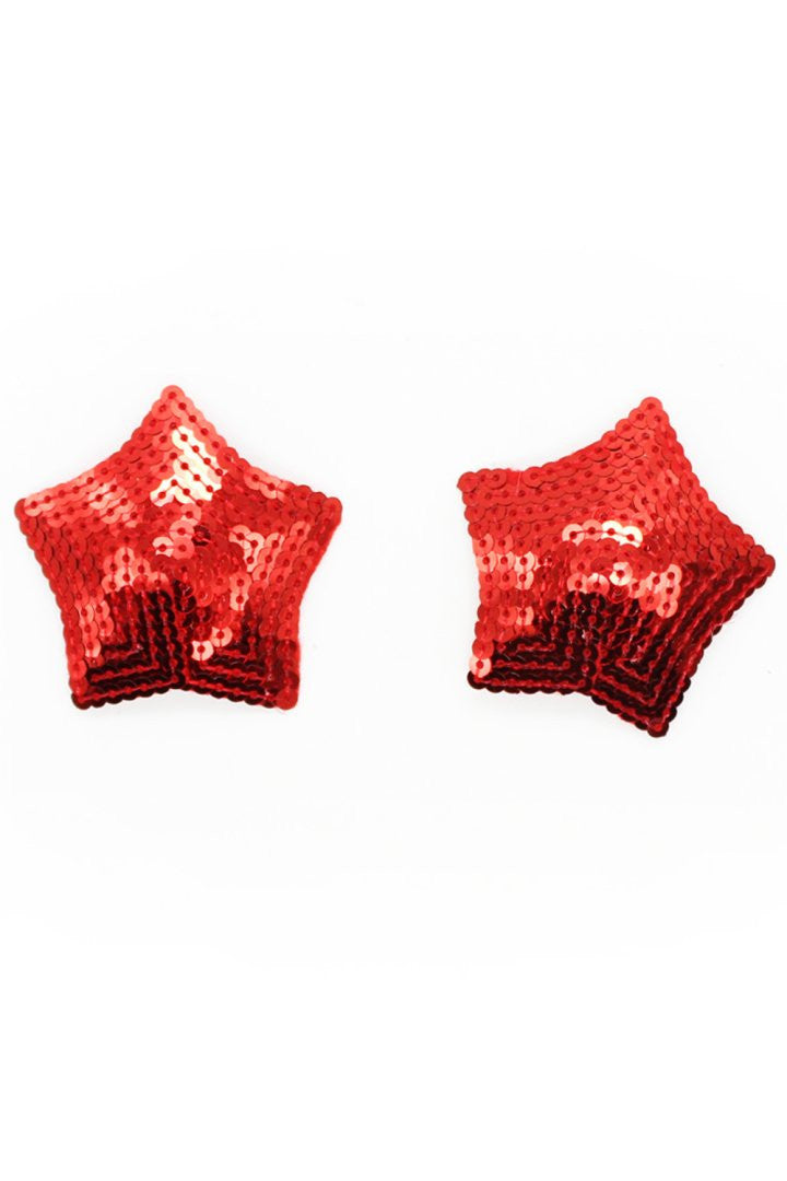 Paire de cache tétons adhésifs étoile pailletée sequin rouge - Be Lily Accessories