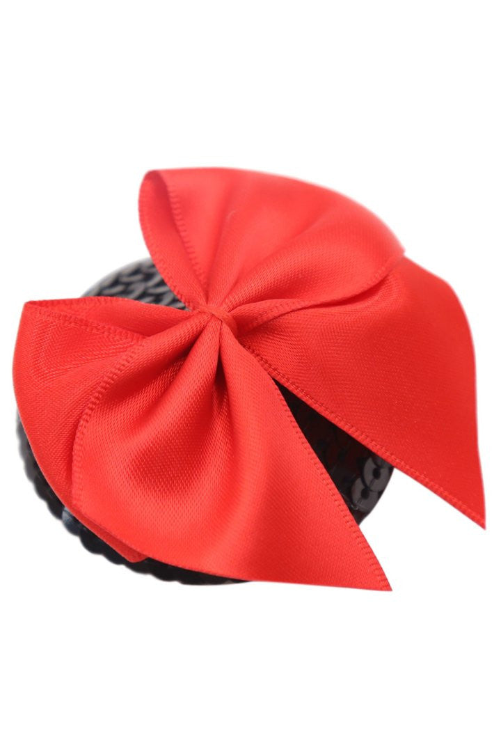 Paire de cache tétons adhésifs noir avec nœud papillon rouge - Be Lily Accessories