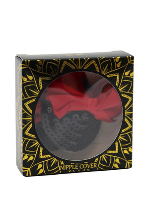 Paire de cache tétons adhésifs noir avec nœud papillon rouge - Be Lily Accessories