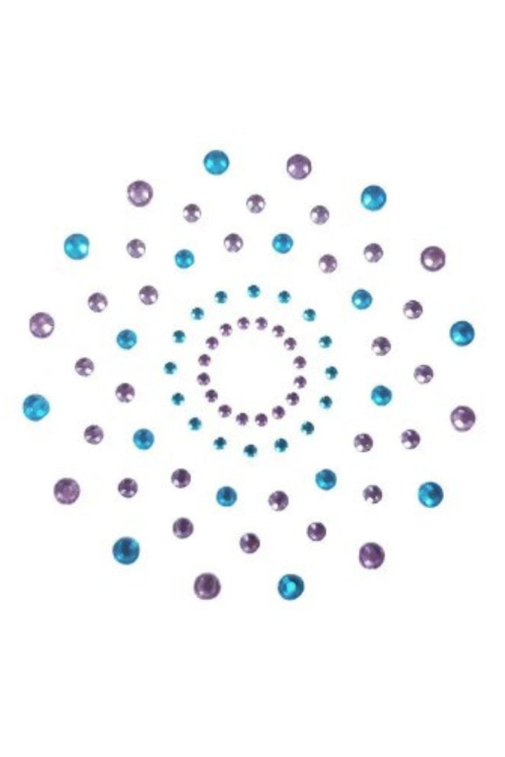 Paire de cache tétons adhésifs strass bleu et violet - Be Lily Accessories