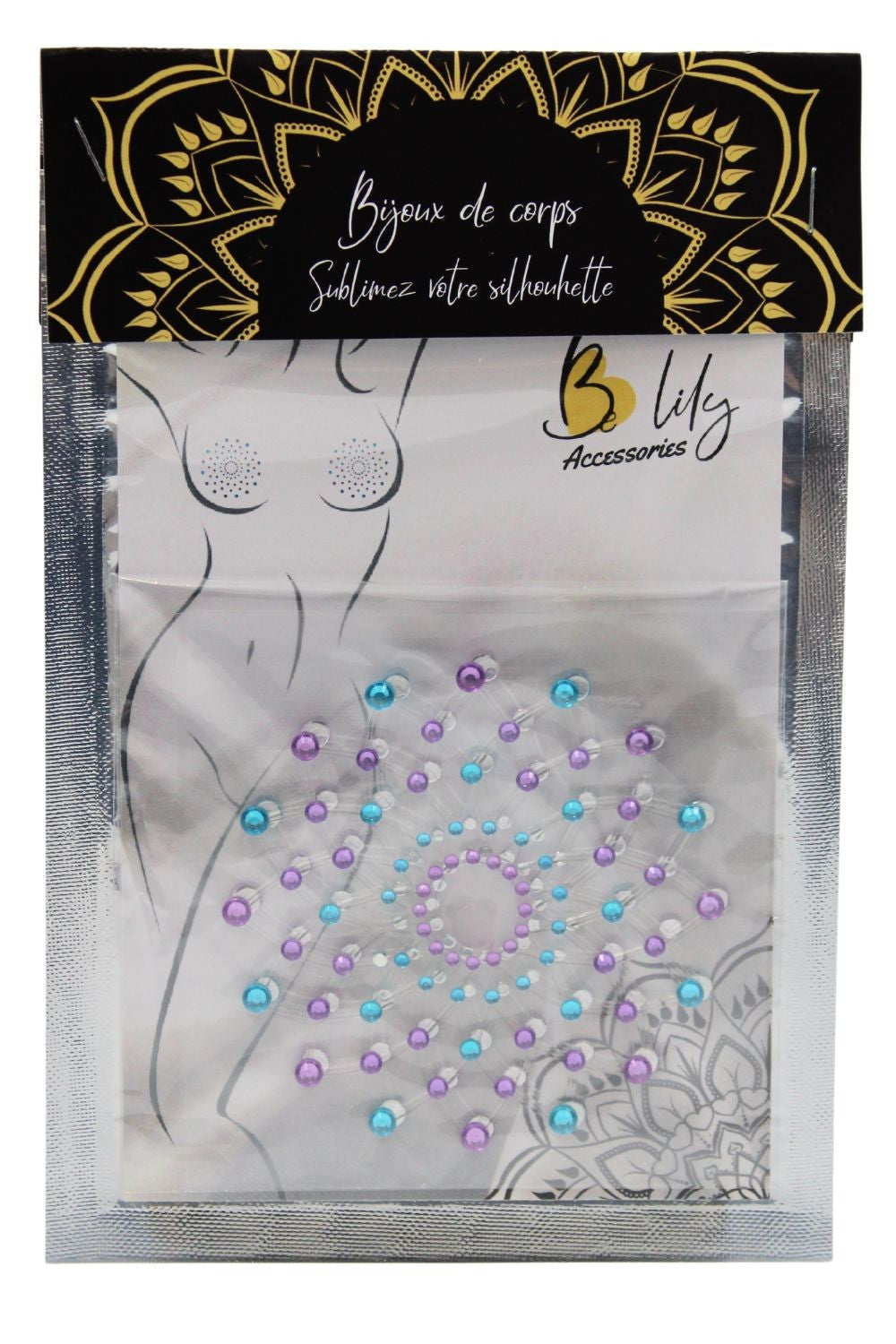 Paire de cache tétons adhésifs strass bleu et violet - Be Lily Accessories