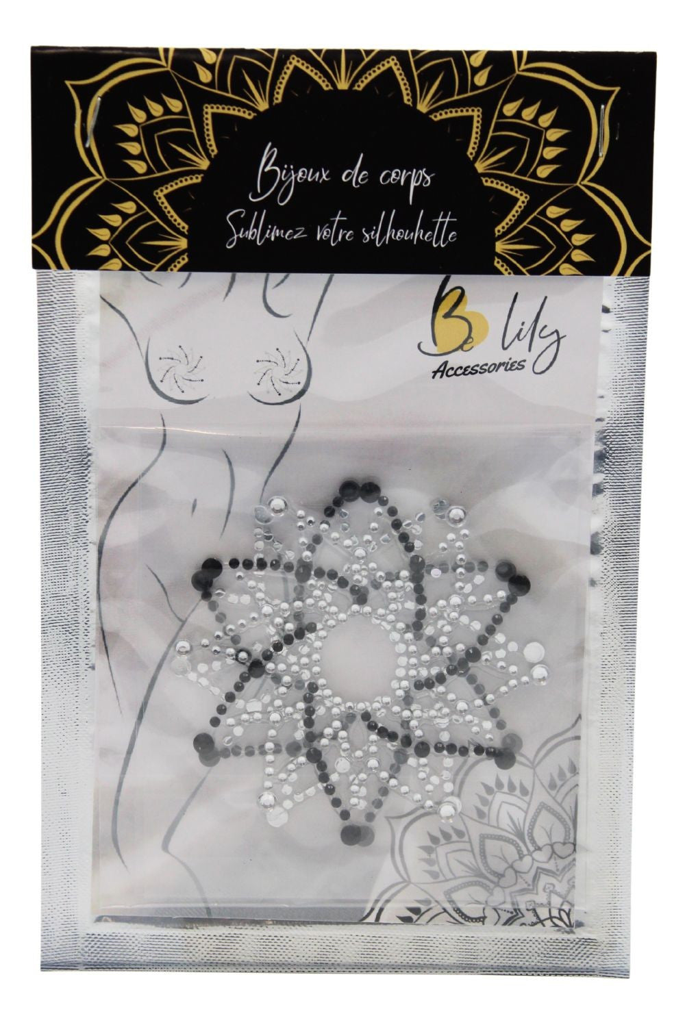 Paire de cache tétons adhésifs strass noir et blanc -  Be Lily Accessories