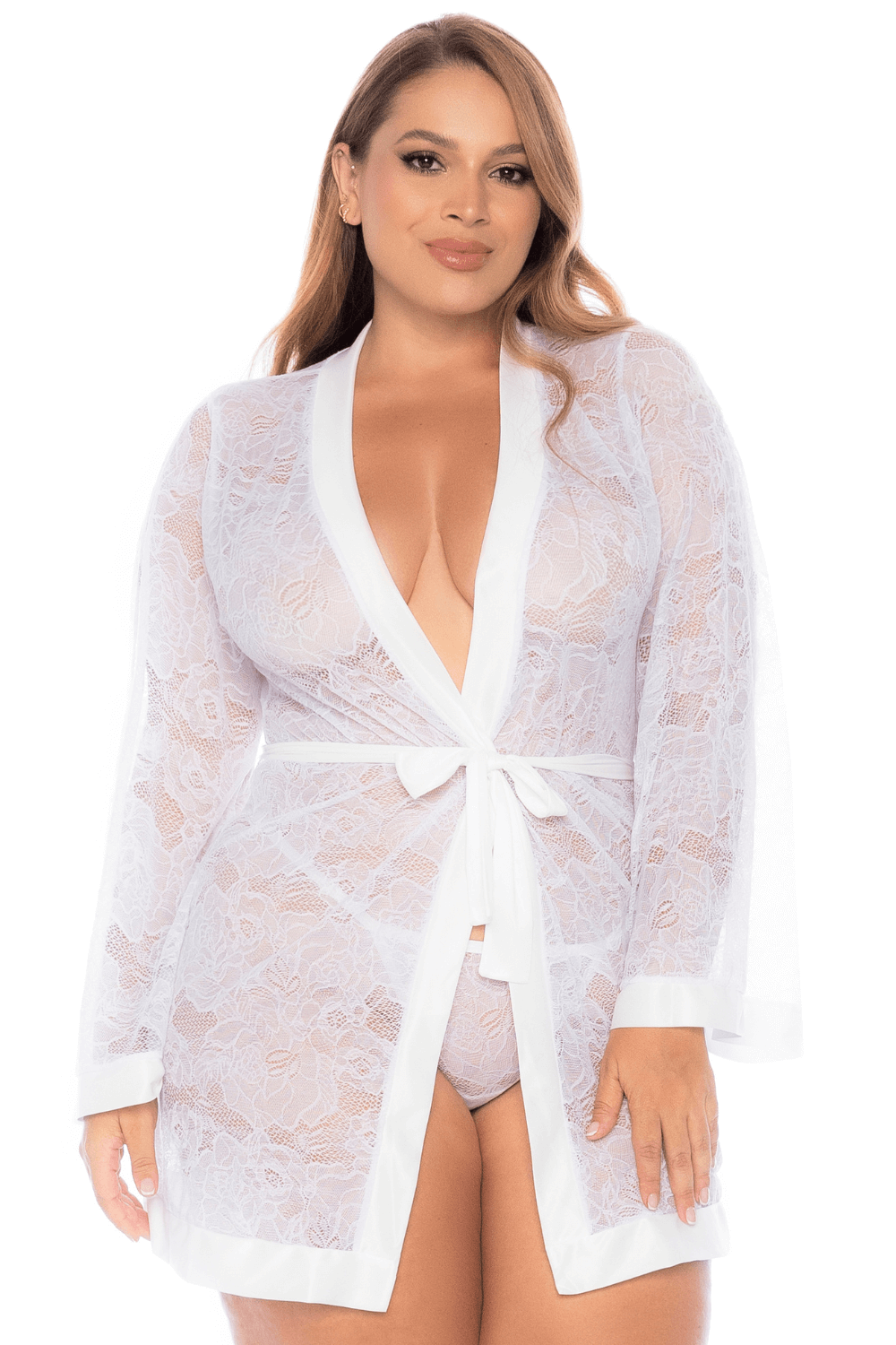Peignoir grande taille en dentelle blanche - Mapale
