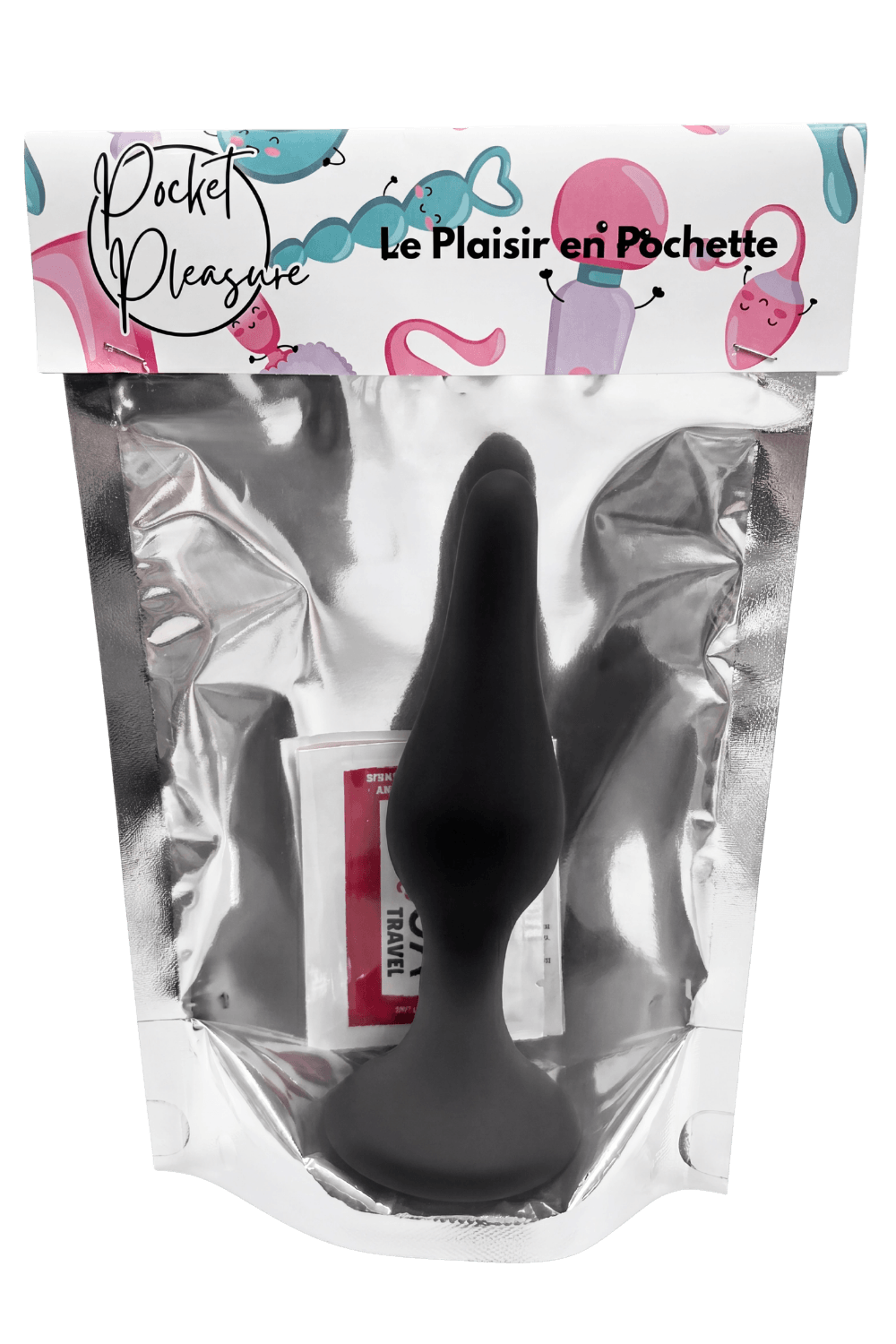 Plug Anal Noir en Silicone XL avec Ventouse Taille XL 15 cm Pocket Pleasure 1 dosette de lubrifiant - Pocket Plaesure