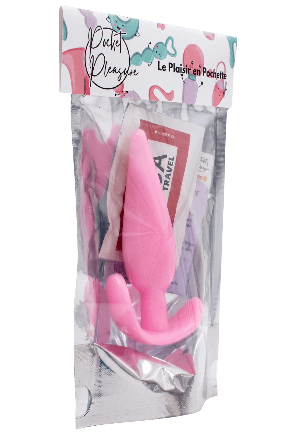 Plug anal rose souple base évasée Pocket Pleasure 1 dosette lubrifiant - Pocket Pleasure