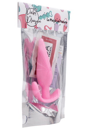 Plug anal rose souple base évasée Pocket Pleasure 1 dosette lubrifiant - Pocket Pleasure