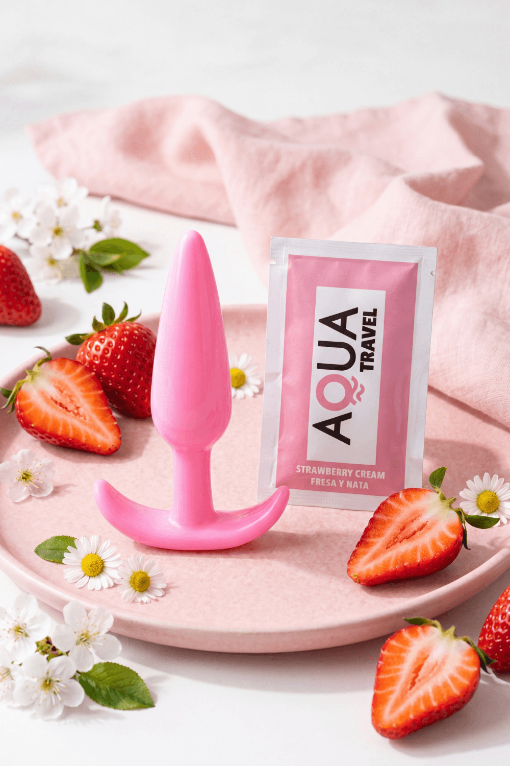 Plug anal rose souple base évasée Pocket Pleasure 1 dosette lubrifiant - Pocket Pleasure