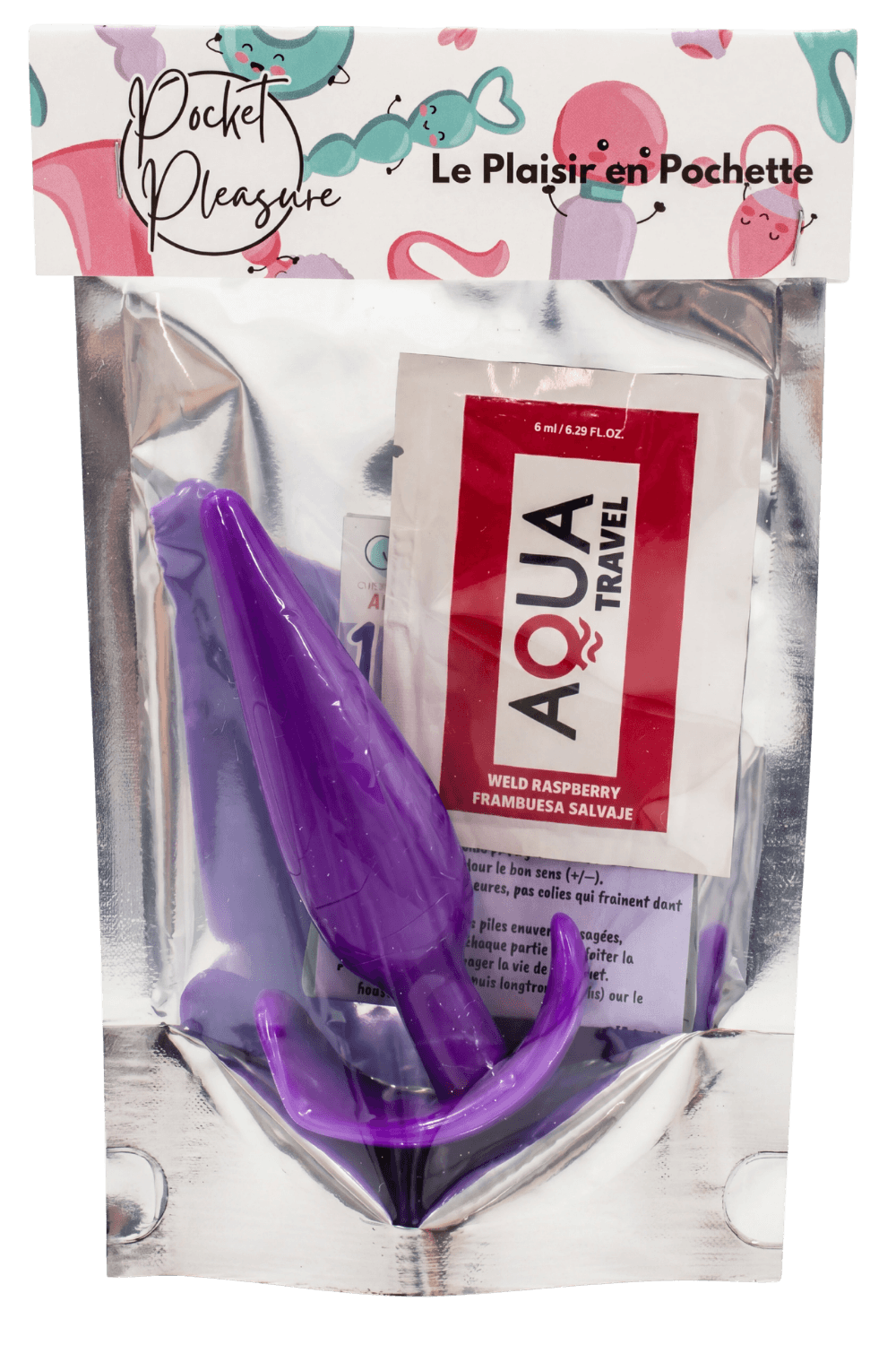 Plug anal violet souple base évasée Pocket Pleasure 1 dosette de lubrifiant - Pocket Pleasure