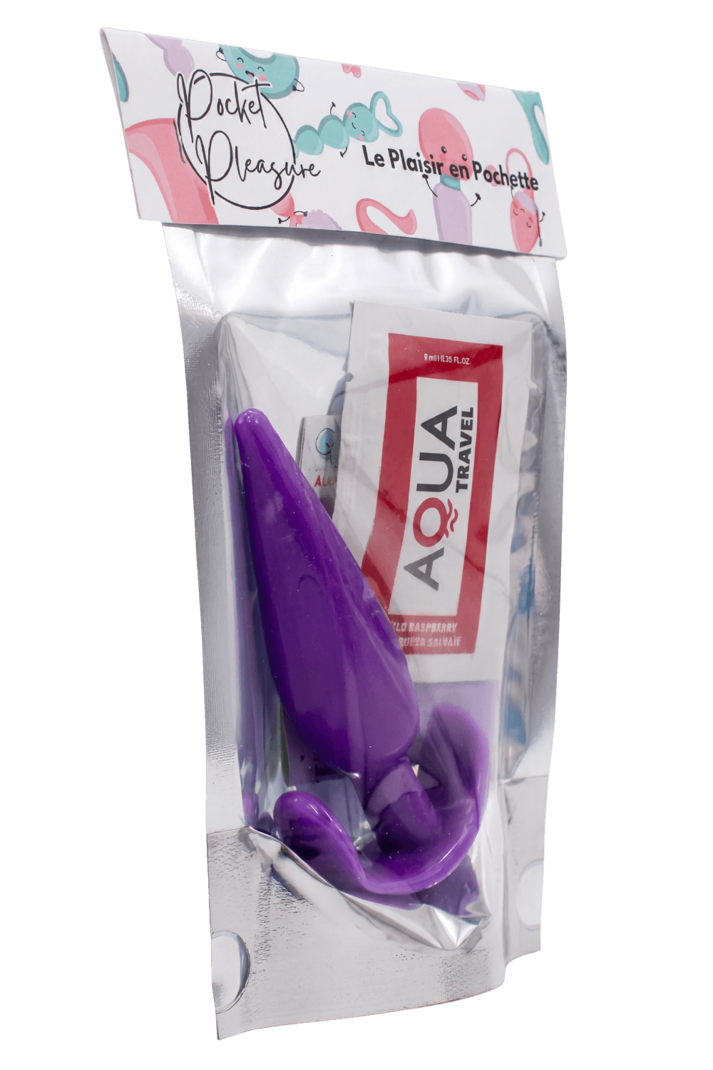 Plug anal violet souple base évasée Pocket Pleasure 1 dosette de lubrifiant - Pocket Pleasure