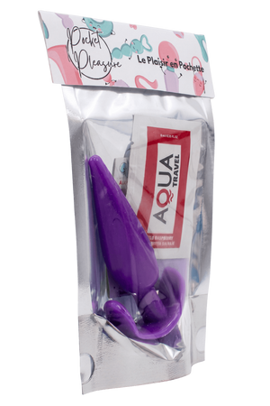 Plug anal violet souple base évasée Pocket Pleasure 1 dosette de lubrifiant - Pocket Pleasure