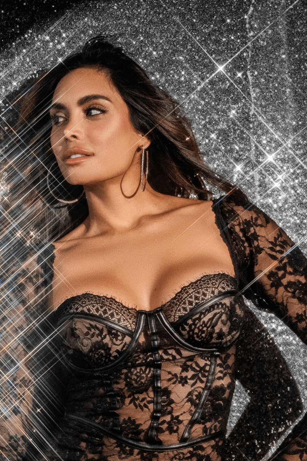 Robe en dentelle transparente à manches longues avec string - Mapale