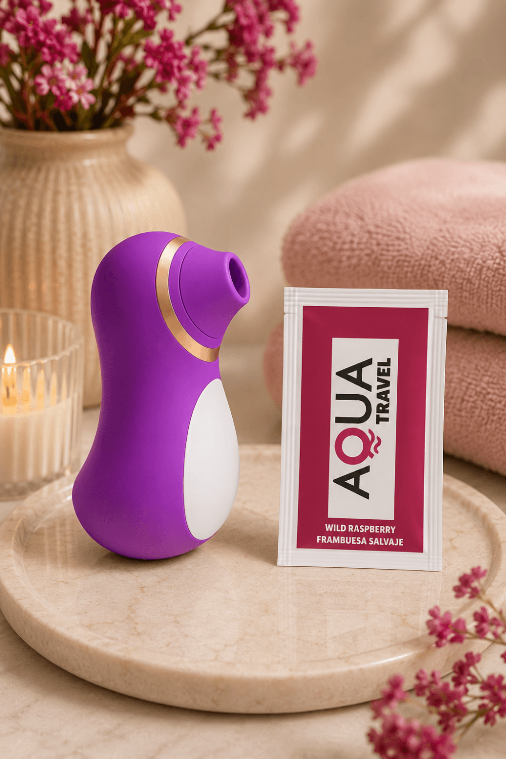 Stimulateur Clitoridien Pingouin à Langue Fuchsia 1 dosette de lubrifiant — Pocket Pleasure