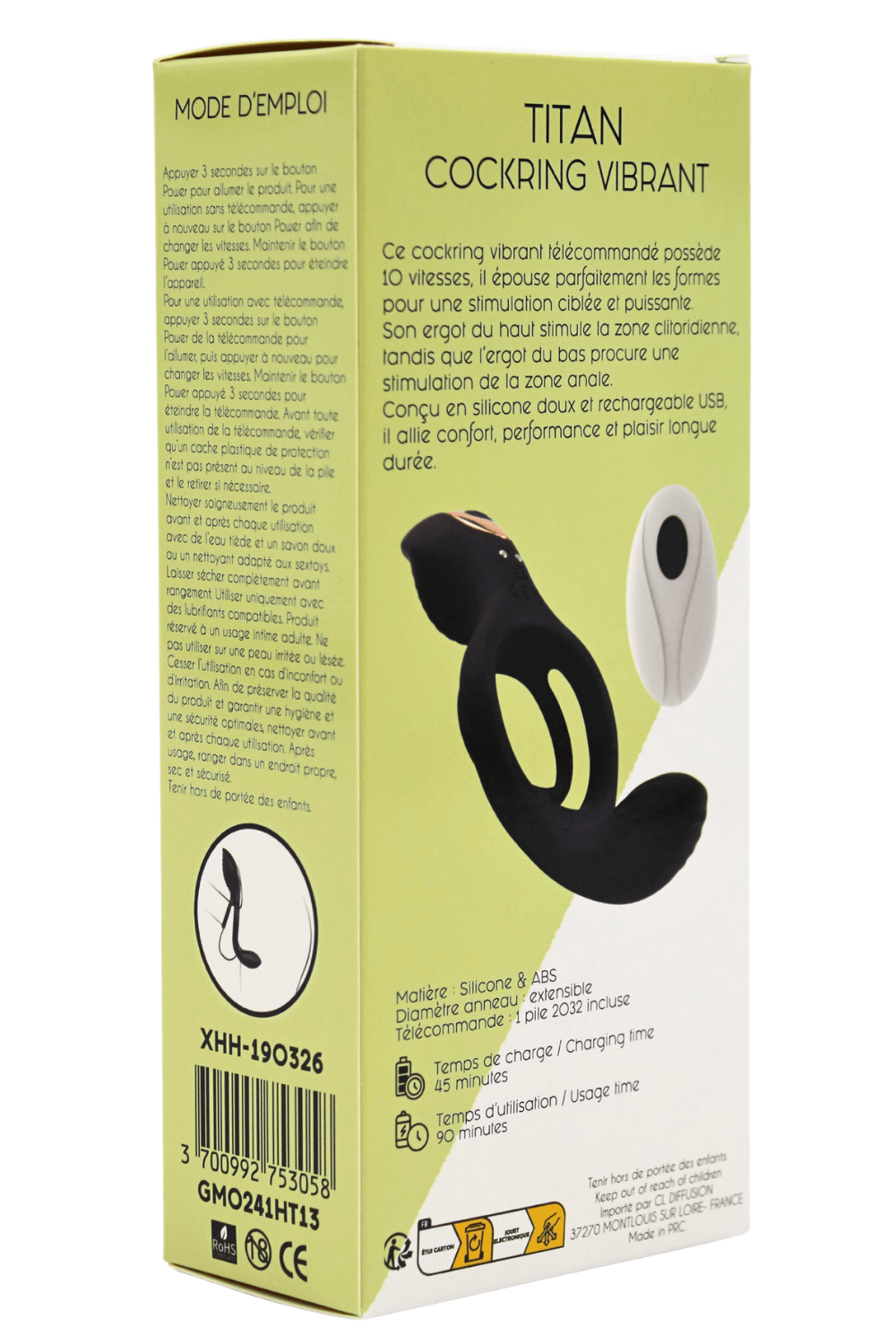 TITAN – Cockring Vibrant Télécommandé - Coeur Ardent