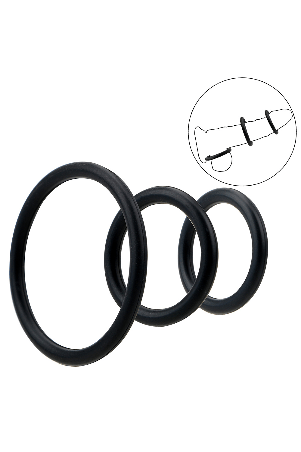 Trio d'Anneaux Péniens Silicone Noir Pocket Pleasure 1 dosette de lubrifiant - Pocket Pleasure