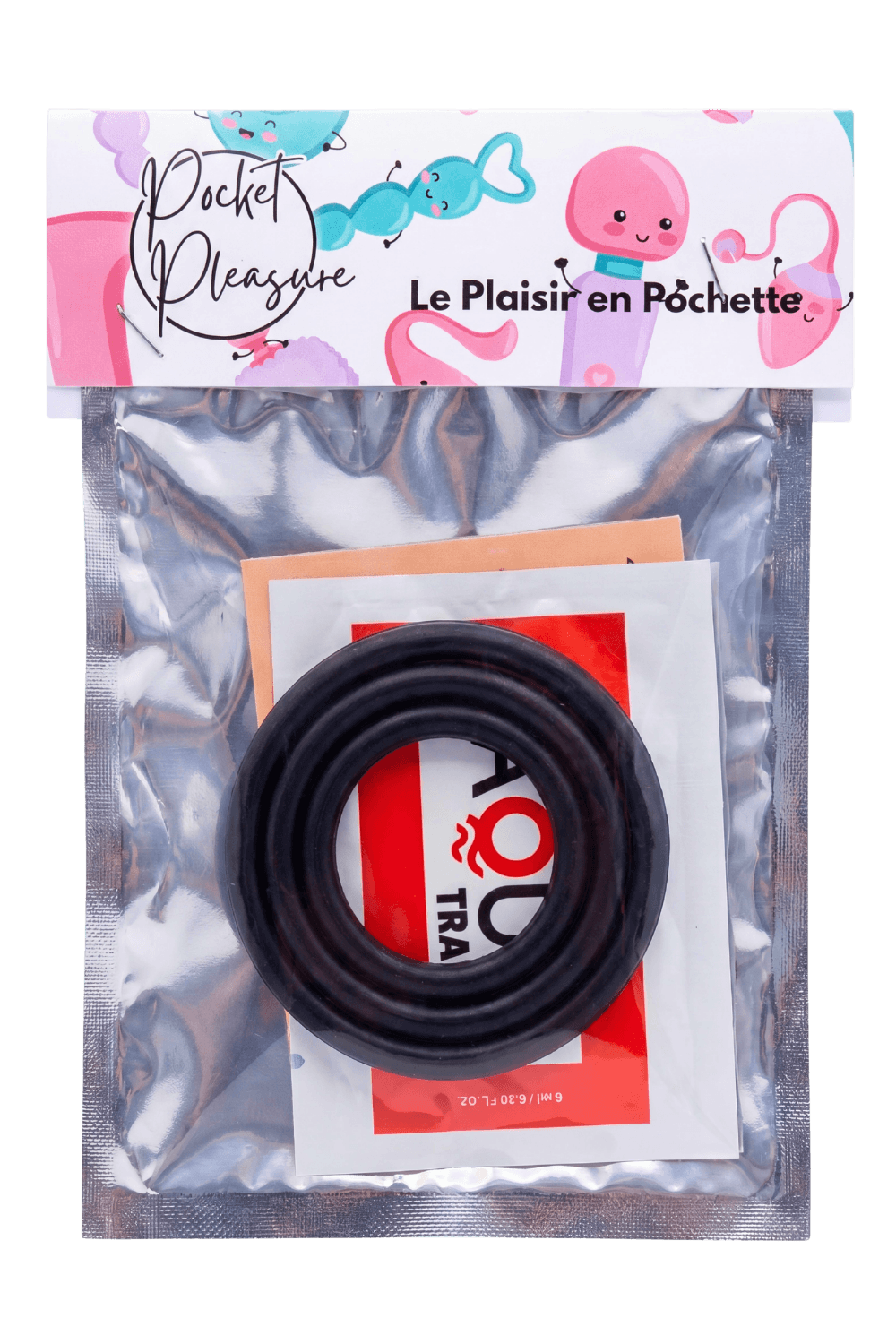 Trio d'Anneaux Péniens Silicone Noir Pocket Pleasure 1 dosette de lubrifiant - Pocket Pleasure