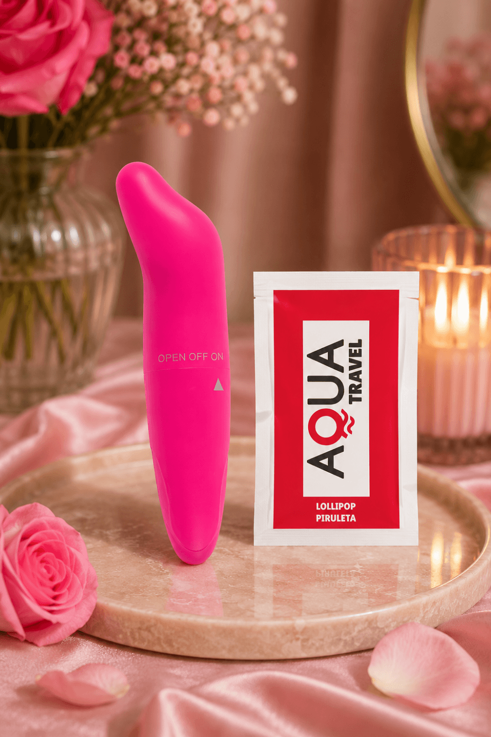 Vibromasseur Tête Incurvée Rose 1 dosette de lubrifiant — Pocket Pleasure